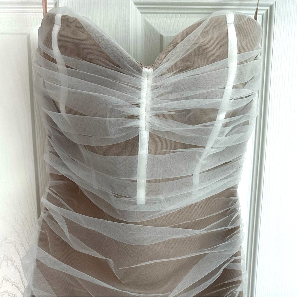 Absolutely gorgeous mini nude and white mesh dress